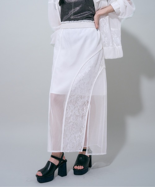 HARE（ハレ） ロング スカート レースメッシュキリカエナロースカート