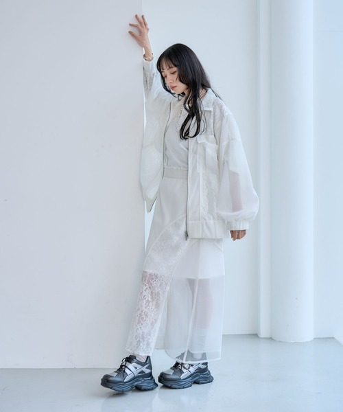 HARE（ハレ） ロング スカート レースメッシュキリカエナロースカート