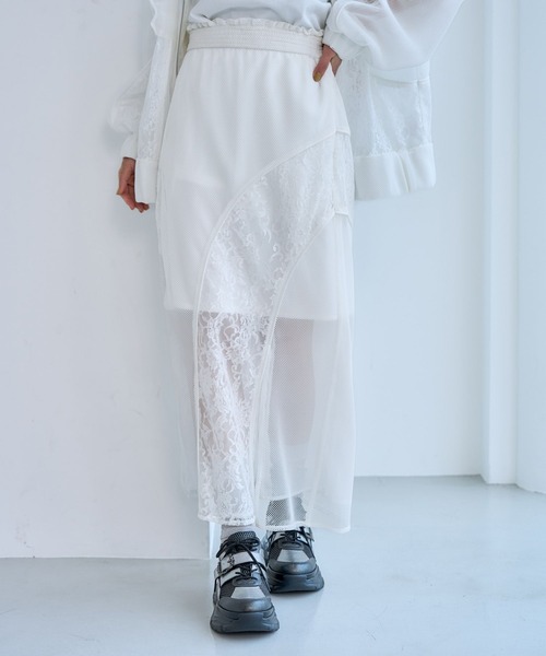 HARE（ハレ） ロング スカート レースメッシュキリカエナロースカート