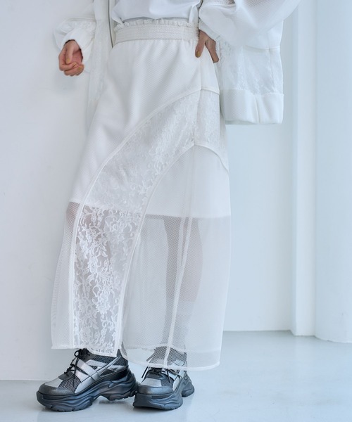 HARE（ハレ） ロング スカート レースメッシュキリカエナロースカート