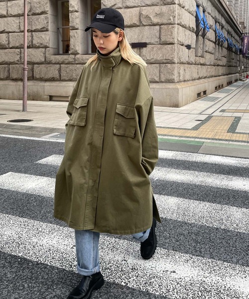 値下げ中 新品・未使用 canal jean⭐︎スタンドカラーミリタリーコート CANAL JEAN（キャナルジーン） ミリタリーコート ONE SIZE カーキ