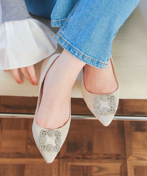 KOBE LETTUCE（神戸レタス） パンプス ビジューフラットポインテッド