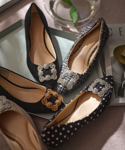 KOBE LETTUCE（神戸レタス） パンプス ビジューフラットポインテッド