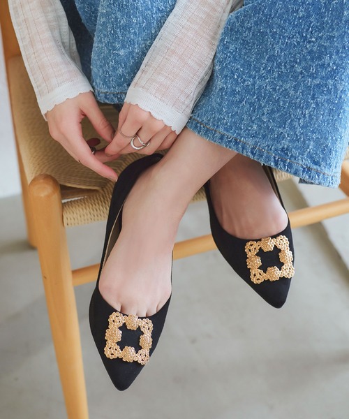 KOBE LETTUCE（神戸レタス） パンプス ビジューフラットポインテッド