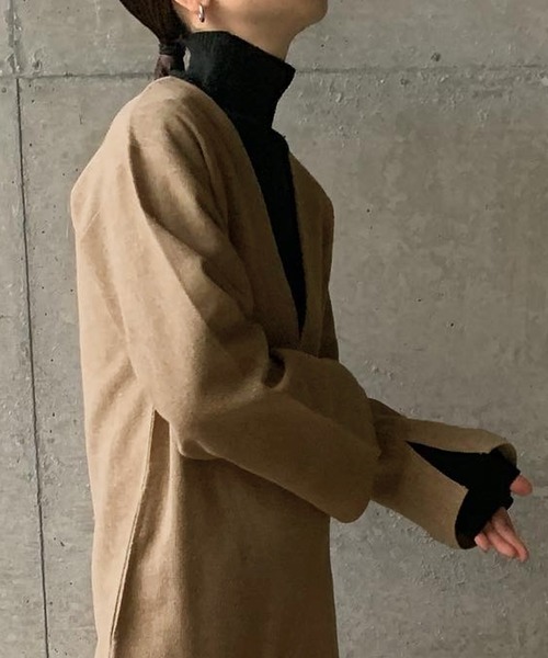 VINCE キャメルブレンドハイカラーVネックコート　ブラウン VINCE キャメルブレンドハイカラーVネックコートブラウン
