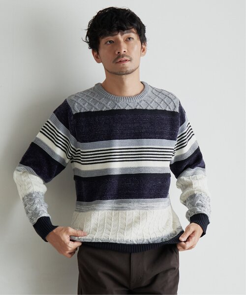 フェザーボーダーニット≪手洗い可能≫ フェザーランダムボーダーリブニット【洗濯機洗い可】（ニット