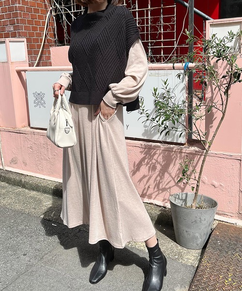 新品未使用タグ付★CIVIDINI★バイカラー★フレア★ロングワンピース ワンピース ポケット付きフレアロングワンピース : ZOZOTOWN Yahoo!店