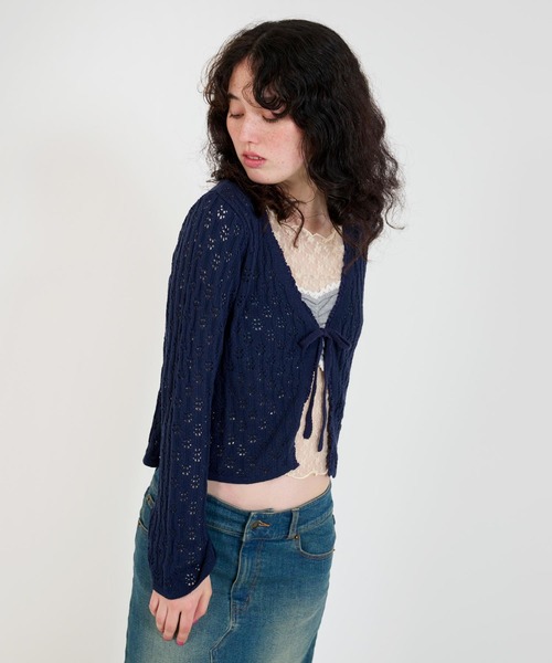 美品 Rene ポンポン付き フーデットニットカーディガン(38) フーデッドニットカーディガン - 濃青 | ZARA Japan / 日本