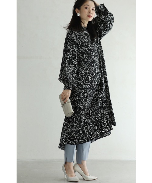 cawaii ワンピース ラクガキアートのポワン袖シャツロング