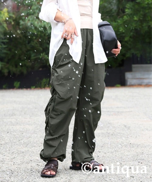 antiqua カーゴパンツ UVカット撥水加工 ギャザーカーゴパンツ