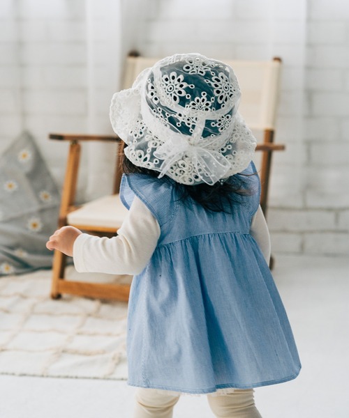 kids zoo 帽子 ハット オーガンジー花刺繍シースルーハット