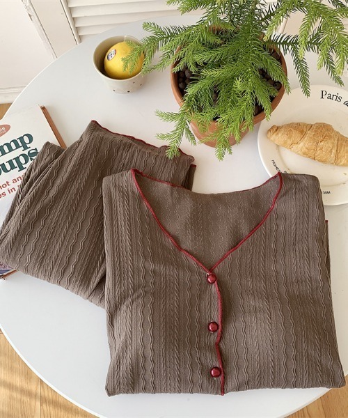 MILAE パジャマ ルームウェア 2点セットルームウェア 配色ステッチV