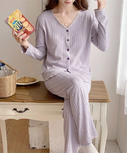 MILAE パジャマ ルームウェア 2点セットルームウェア 配色ステッチV