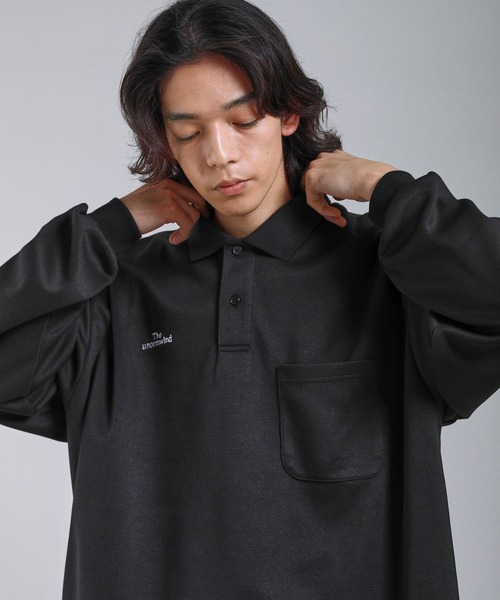 ❤️HORN GARMENT ❤️ブラックポロシャツ　美品 The unormwind ポロシャツ 胸ロゴ刺繍裾ドローコード鹿の子ポンチ
