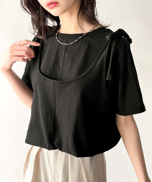 tシャツ マルチウェイ楊柳トップス レディース 楊柳カットソージャガード配色切替5分袖トップス 通販【ニッセン】