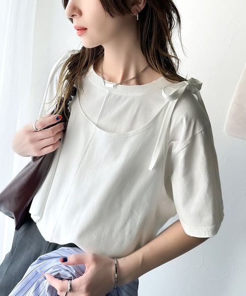 tシャツ マルチウェイ楊柳トップス レディース 楊柳カットソージャガード配色切替5分袖トップス 通販【ニッセン】