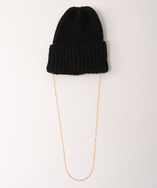 Jines（ジネス） ニット帽 ニットキャップ チェーン付リブボブキャップ