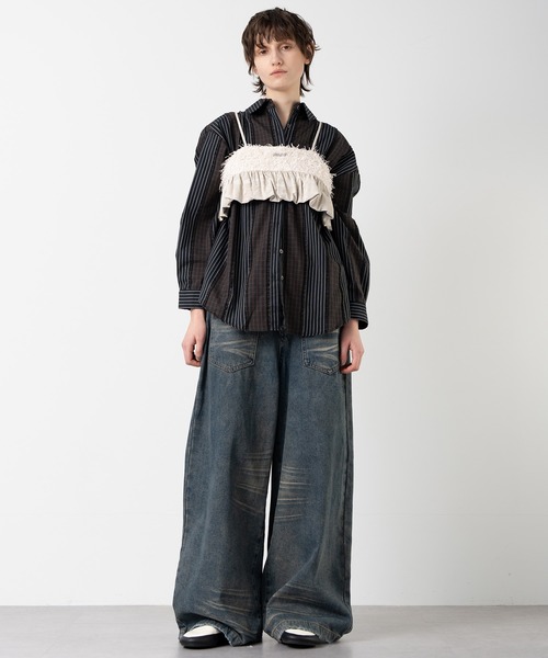ジーンズ デニム デニムパンツ 「ELOOPS」裾ダメージ前後反対仕様