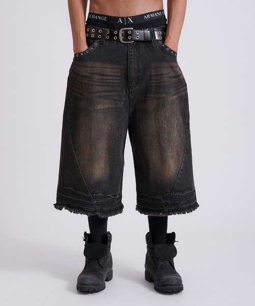 Overdyed Studed Baggy Jorts スタッズ ショーツ L ANDER HUNK ジーンズ Overdyed Studed Baggy Jorts / オーバー