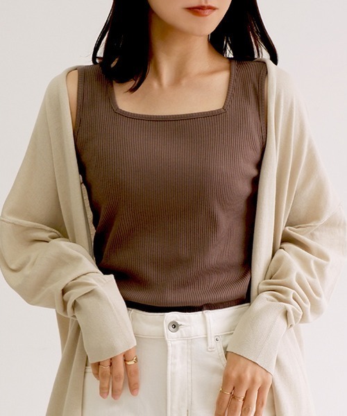 CLOTHY タンクトップ ノースリーブ 「デコルテすっきり見え♪」テレコ