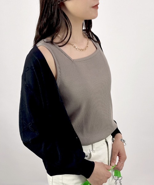 CLOTHY タンクトップ ノースリーブ 「デコルテすっきり見え♪」テレコ