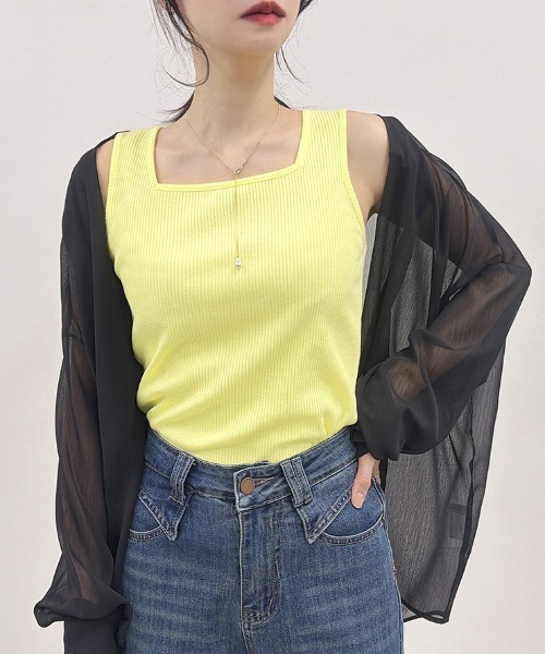 CLOTHY タンクトップ ノースリーブ 「デコルテすっきり見え♪」テレコ