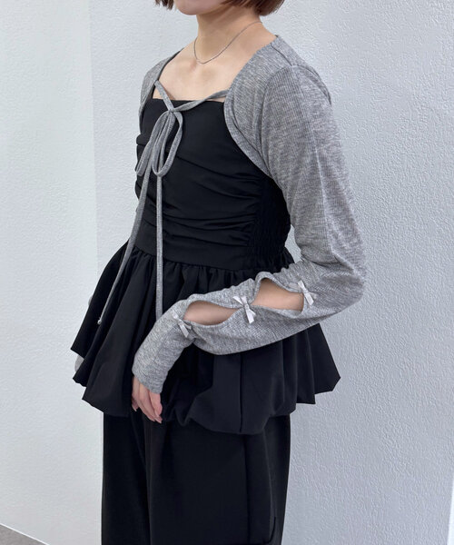 M-LINE ブラウス シャツ 「新色追加！BEI/BLU」バルーンビスチェ