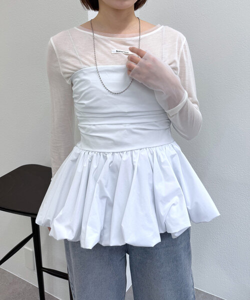 ブラウス シャツ 「新色追加！BEI/BLU」バルーンビスチェ レディース M-LINE ブラウス シャツ 「新色追加！BEI/BLU」バルーンビスチェ