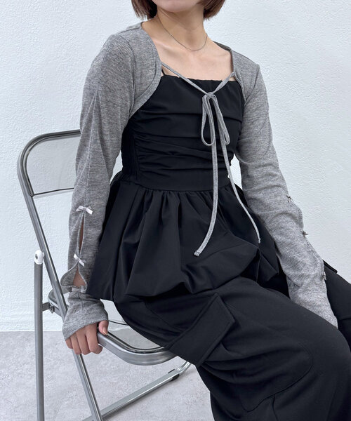 M-LINE ブラウス シャツ 「新色追加！BEI/BLU」バルーンビスチェ