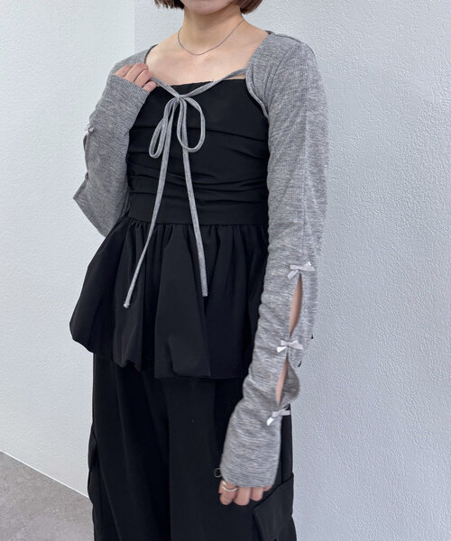 M-LINE ブラウス シャツ 「新色追加！BEI/BLU」バルーンビスチェ