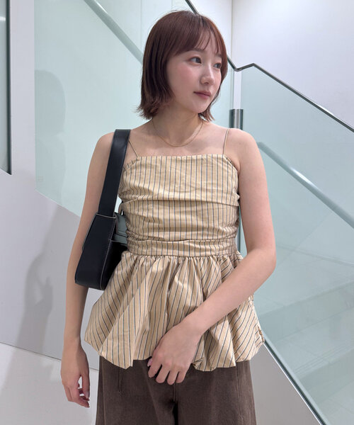 ブラウス シャツ 「新色追加！BEI/BLU」バルーンビスチェ レディース M-LINE ブラウス シャツ 「新色追加！BEI/BLU」バルーンビスチェ