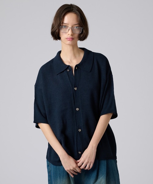 ONCILY シャツ SILVER BUTTON KNIT SHIRT / シルバーボタン