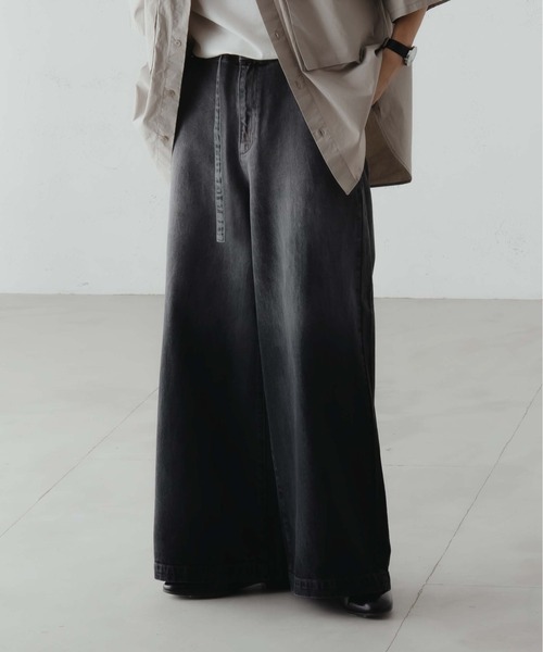 パンツ メンズ グラデーションカラー ワイドレッグ ストレート ジーンズ 「Alfred Alex」gradation wide straight denim pants