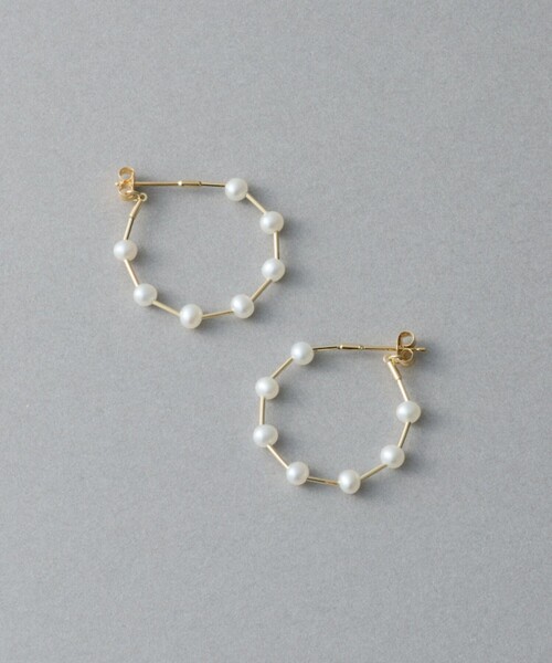 ete ピアス 「フロート」 K10YG パール ステーション ワイヤー フープ
