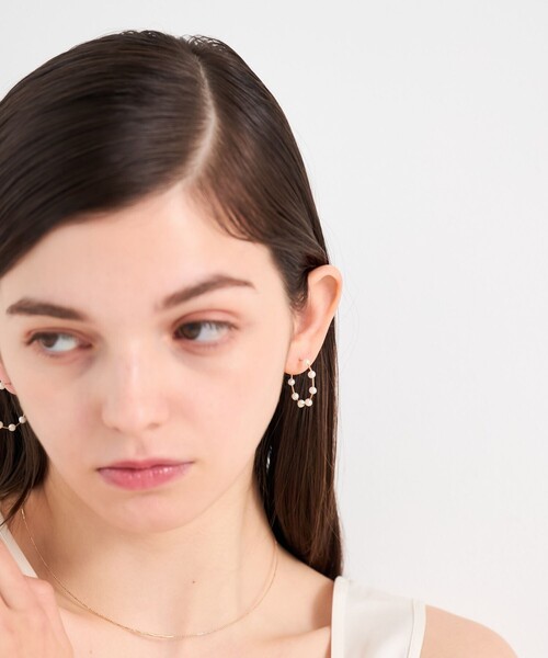 ete ピアス 「フロート」 K10YG パール ステーション ワイヤー フープ