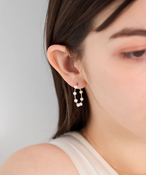 ete ピアス 「フロート」 K10YG パール ステーション ワイヤー フープ
