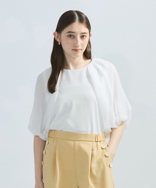 ブラウス シャツ 「接触冷感」シフォンスリーブブラウス「洗濯機で洗える」 レディース