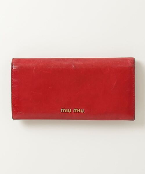 み*ん様 miu miu エンボス加工 レッド長財布 MIU MIU - miumiu レザー レッド 三つ折り財布 財布 ミュウ