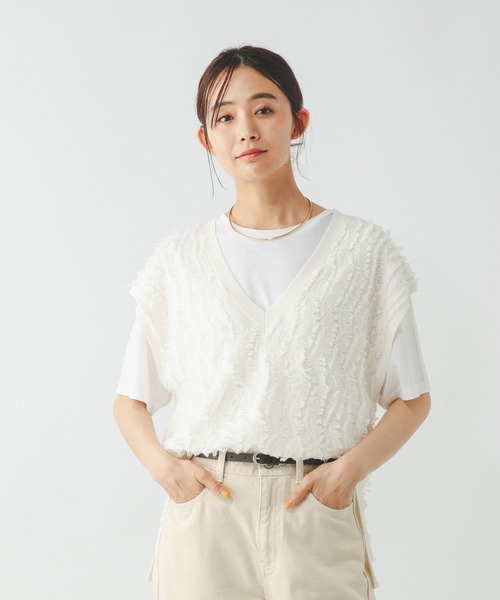 GLOBAL WORK（グローバルワーク） tシャツ 半袖 シアーフリンジベスト 