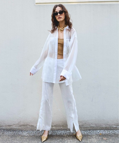 メゾンスペシャル / 総刺繍ワイドパンツ（ホワイト） MAISON SPECIAL（メゾンスペシャル） パンツ Skirt Combination Sheer