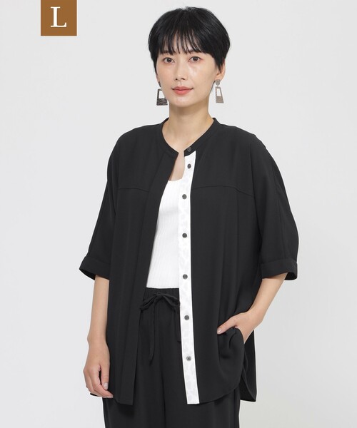 ブラウス シャツ 「L」「夏でもさらっと」「吸水速乾」「ウォシャブル」バックサテンジョーゼットブラウス レディース