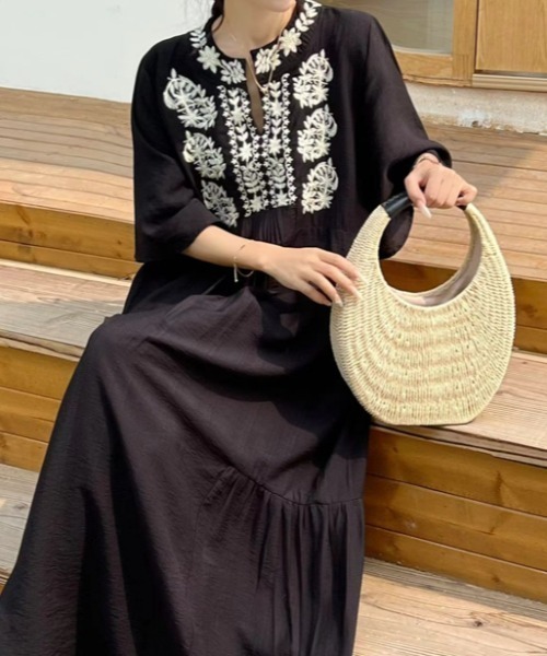 Aelina ワンピース 刺繍半袖ロングワンピース : ZOZOTOWN Yahoo!店