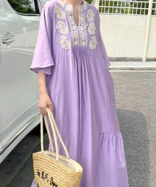 Aelina ワンピース 刺繍半袖ロングワンピース : ZOZOTOWN Yahoo!店