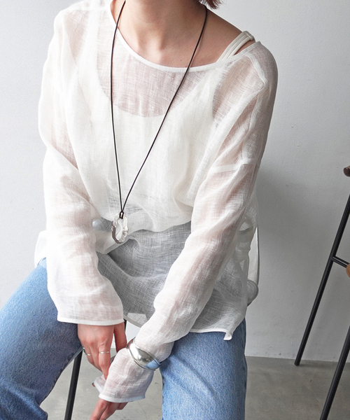 ★Spick&Span 2023S/S メッシュリネンルーズプルオーバー＜F＞ Spick & Span（スピックアンドスパン）の「メッシュリネンルーズ