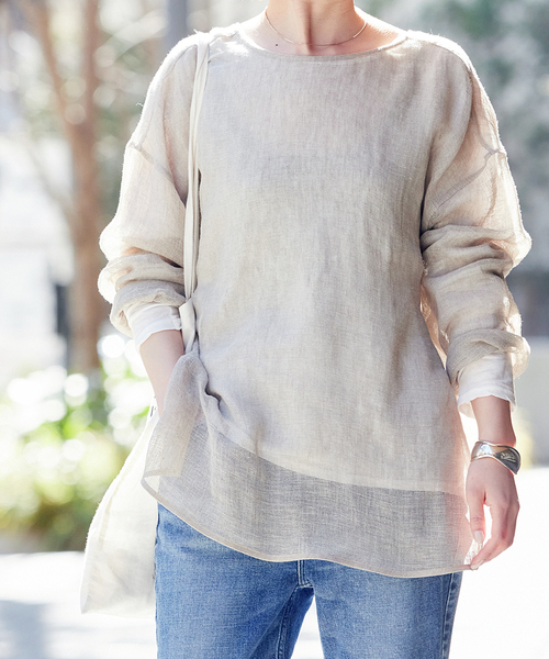 Spick&Span◆23SS/メッシュリネンルーズプルオーバー/FREE/リネン/WHT/23051200211020 Spick＆Span 「追加2」手洗い可 / メッシュリネンルーズプル