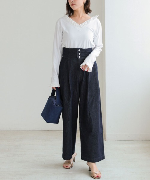 DONOBAN（ドノバン） Vネックフリルトップス レディース : ZOZOTOWN