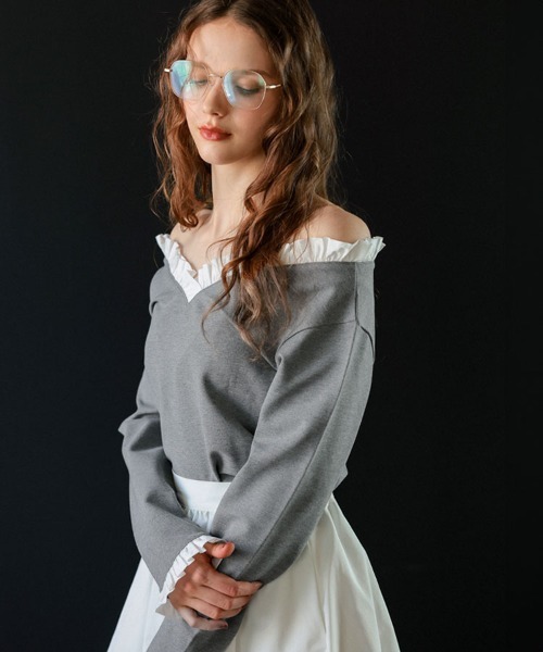 DONOBAN（ドノバン） Vネックフリルトップス レディース : ZOZOTOWN