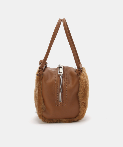 【極美品】MARCO MASI　ハンドバッグ　ファー×レザー　ダークブラウン 極美品】MARCO MASIハンドバッグファー×レザーダークブラウン