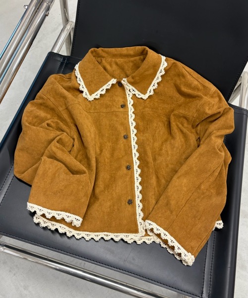 ジャケット テーラードジャケット piping lace suede jacket