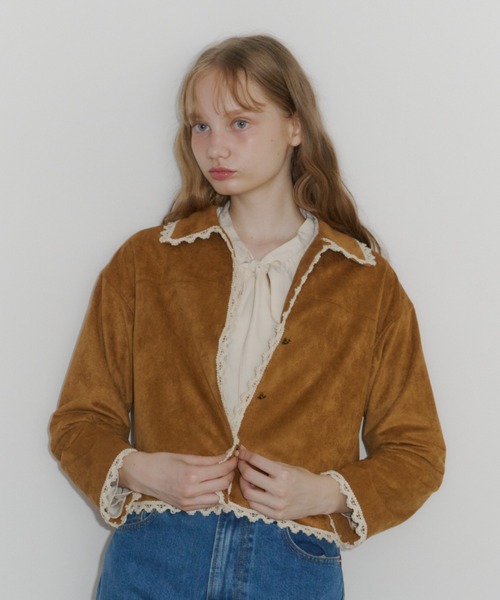 ジャケット テーラードジャケット piping lace suede jacket